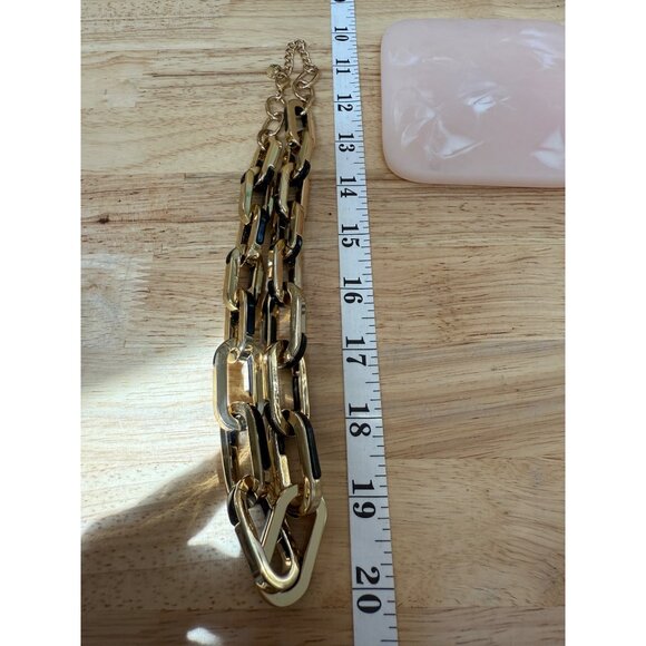 Chunky Gold-Tone & Black Chain Link Statement Necklace By Alfani Adjustable - Picture 7 of 10